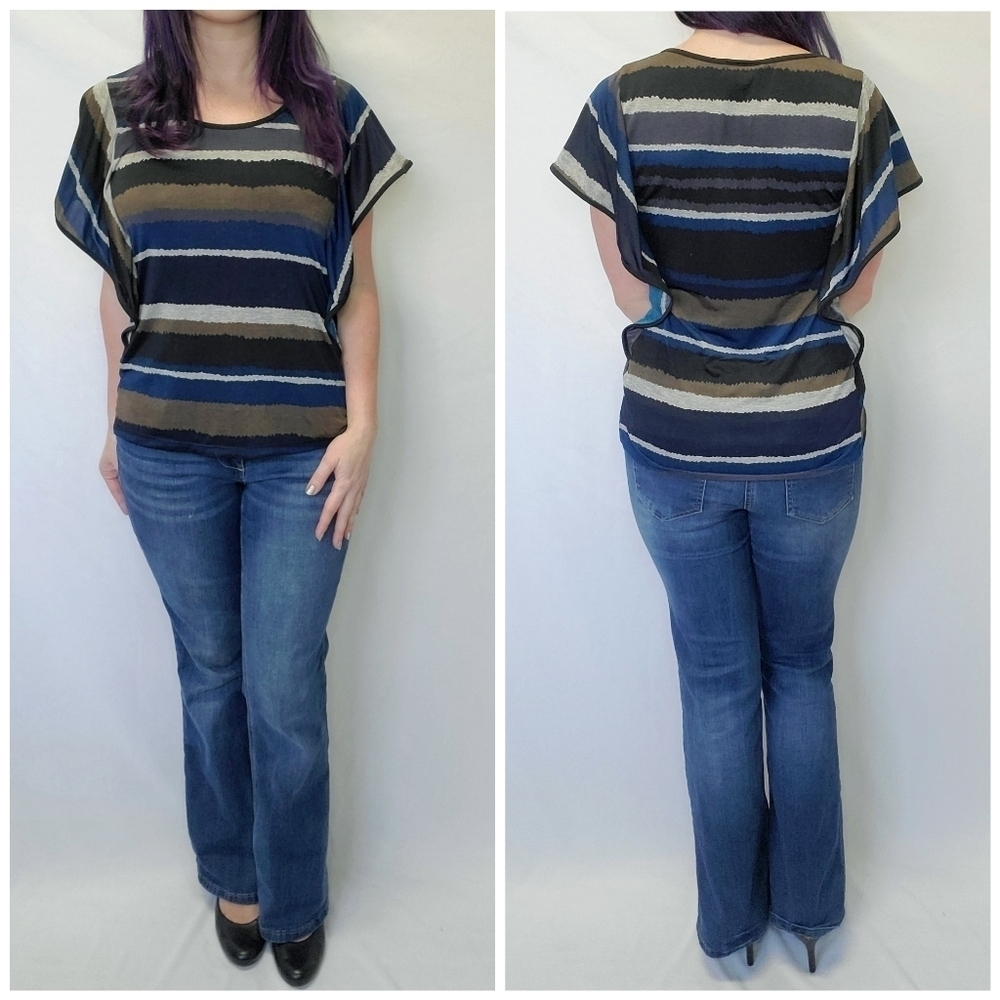 Lavish Striped Batwing Sleeve Round Neck Top